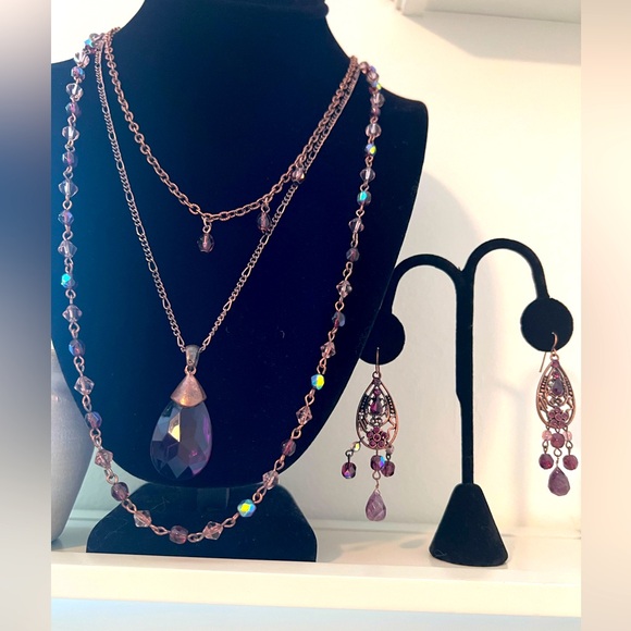 Cache Jewelry - Cache Gorgeous Copper Color Three Strand Necklace With Matching Earrings